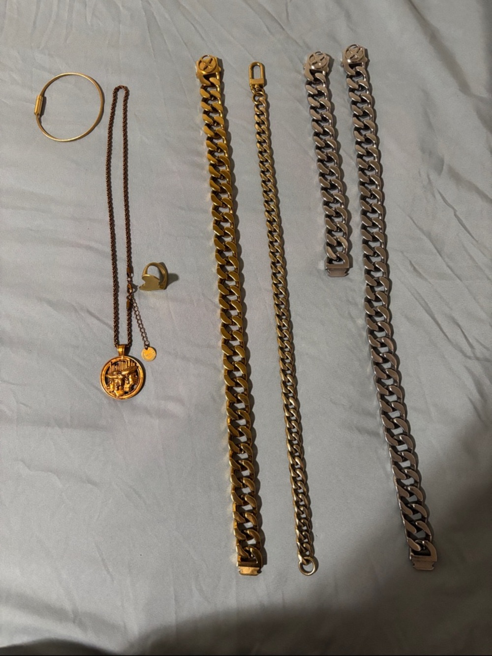 Gold and Silver Men's Cuban Link Chains & Pendant Set